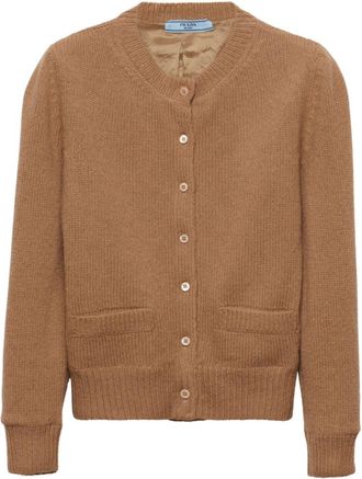 Prada round-neck wool-knit cardigan - women - Wool - 40 - Brown