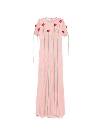 Moschino Floral Appliqu&eacute; Midi Dress with Short Sleeves