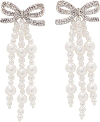 Self Portrait Womens Bow Pearl Waterfall Earrings Self Portrait Synthetic Ivory Jewelry-Watches
