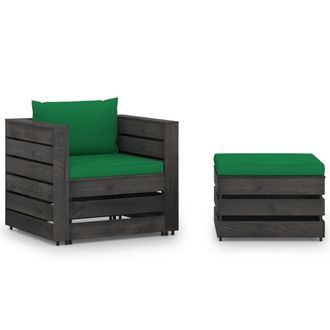 vidaXL 2 Pcs Conj. Jard&iacute;n De Sal&oacute;n + Almohadillas De Madera Estg. Gris