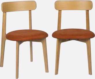 Sweeek Silla Vintage De Madera De Hevea En Tono Natural Y Tejido Texturizado, Set De 2