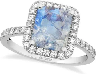 Allurez Emerald-Cut Lab Moonstone & Diamond Engagement Ring 14k in 3.32Ct/white Gold at Nordstrom, Size 7.5