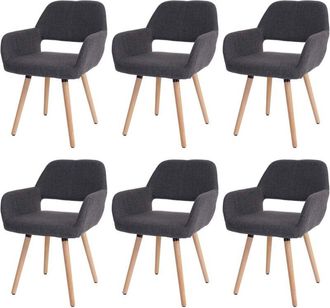Hhg [nunca Usado] Juego De 6 Sillas De Comedor Hhg-429 Ii, Silla De Cocina, Dise&ntilde;o Retro A&ntilde;os 50, Textil, Gris, Patas Claras