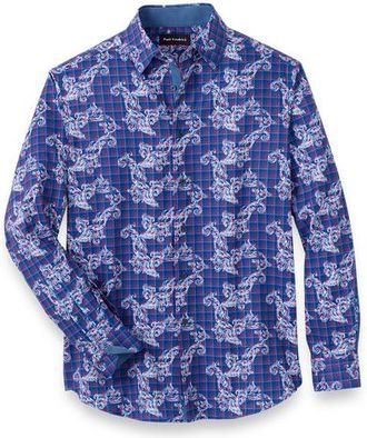 Paul Fredrick Performance Stretch Check Casual Shirt in Navy/red at Nordstrom, Size Xx-Large