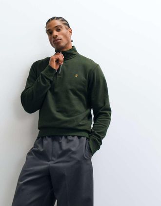 Farah Jim felpa con mezza zip e logo verde