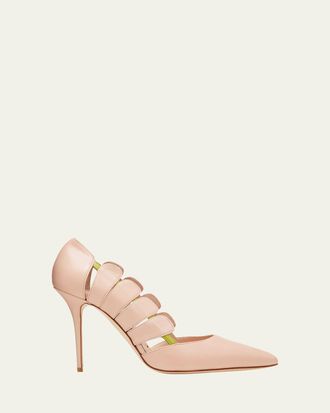 Manolo Blahnik Hazra Bicolor Fan Stiletto Pumps