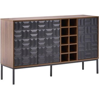 Beliani Credenza a 3 ante con ripiano Portabottiglie Motivo geometrico Soggiorno Marrone scuro Caraquet