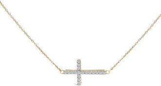 House of Brilliance 10K Yellow Gold 1/5 Cttw Diamond Sideways Cross Pendant Necklace at Nordstrom