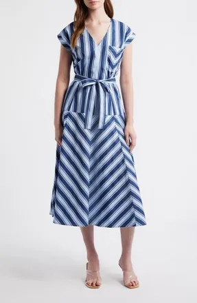 ZOE AND CLAIRE Stripe Tie Waist Maxi Dress in Blue Stripe at Nordstrom, Size X-Large