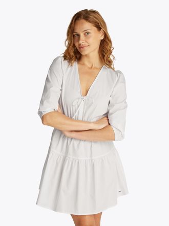 Tommy Jeans Blusenkleid TOMMY JEANS TJW POPLIN TIERED MINI DRESS EXT, Damen, Gr. XXL (44), N-Gr, beige (ecru), Web, Obermaterial: 100% Baumwolle, unifarben, ausge