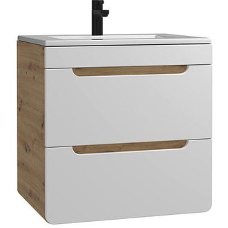 Vente-Unique Vente-unique - Mobile per bagno sospeso con lavabo da incasso Naturale e Bianco 60 cm - aruba