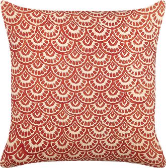 Beliani Coj&iacute;n De Algod&oacute;n Rojo Blanco Crema 45 X 45 Cm Patr&oacute;n Geom&eacute;trico Retro Rhus