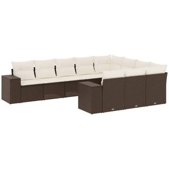 vidaXL Set De Sof&aacute;s De Jard&iacute;n 10 Pzas Y Cojines Rat&aacute;n Sint&eacute;tico Marr&oacute;n Vidaxl
