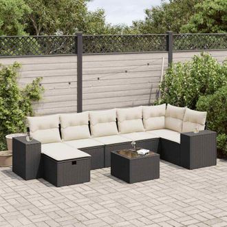 vidaXL Set De Sof&aacute;s De Jard&iacute;n Y Cojines 8 Piezas Rat&aacute;n Sint&eacute;tico Negro Vidaxl