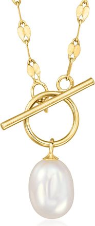 RS Pure by Ross-Simons 6-6.5mm Cultured Pearl Lumachina-Chain Toggle Necklace in 14kt Yellow Gold