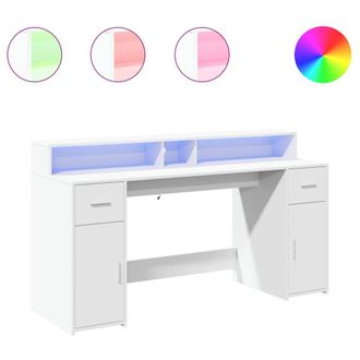 Berkfield Home Desk with LED Lights White 160x55x91 cm Engineered Wood | Size: 160 x 55 x 91 cm
