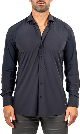 Maceoo Eins Shaped Fit Marthy3013 Black Knit Button-Up Shirt at Nordstrom