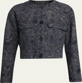 Giorgio Armani Caban Cropped Floral Jacquard Coat