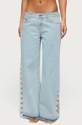 Edikted Open Stitch Low Rise Wide Leg Jeans in Light-Blue-Washed at Nordstrom, Size X-Large