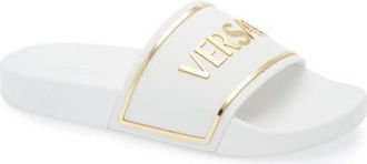 Versace Logo Pool Slide in Porcelain White-Versace Gold at Nordstrom, Size 11Us