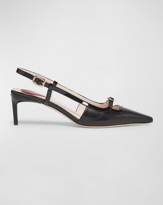 Roger Vivier Mixed Leather Mini Buckle Slingback Pumps