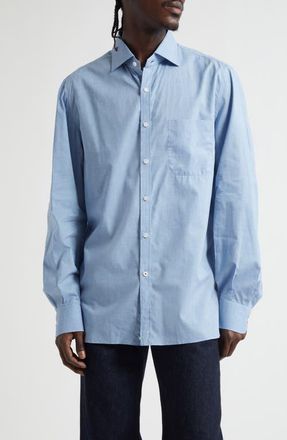 Isaia Cotton Button-Up Shirt in Light Blue 05 at Nordstrom, Size 42