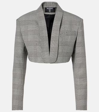 Balmain Houndstooth cropped wool-blend blazer