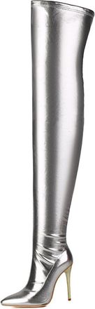 Generic Silver,10.5 UK,Womens Over The Knee Boots Pointed Toe Stiletto Heels Fall Winter Comfort Long Boot Side Zipper Party Club Tall Boot Dress Shoes
