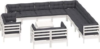 vidaXL Muebles De Jard&iacute;n 14 Pzas Con Cojines Blanco Madera Maciza Pino Vidaxl
