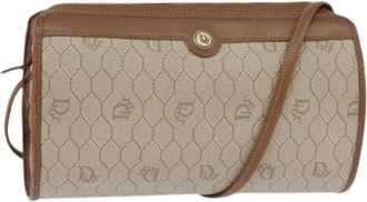 Dior Pre-owned PVC Honeycomb Canvas Shoulder Bag - Dames - Vintage Schoudertas - Beige - ONE Size - Leer - Vintage