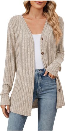 Generic Womens Long Cardigan Lightweight Long Sleeve Cardigans Ladies Open Front Casual Loose Cardigan with Pockets Ladies V-neck Knitted Sweaters Cardigan Ju