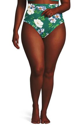 Lands End Slender Separates Ultra High Waisted Bikini Swim Bottoms in Island Emerald Petunia Floral at Nordstrom, Size 18W