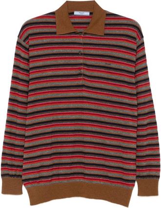 Prada Striped Long-sleeve Polo Top