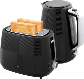 HOMCOM 1.7L Fast Boil Electric Kettle And 2 Slice Water Toaster Set - Black | TJ Hughes