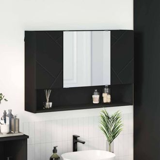 vidaXL Mirror Cabinet with Door Black 80 x 17 x 55 cm Engineered Wood vidaXL