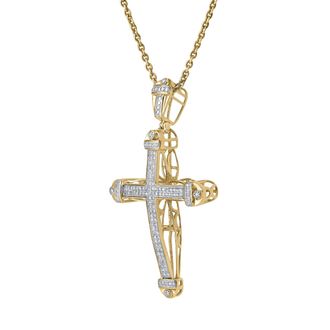 LuvMyJewelry Haven 10K Gold Diamond Cross Pendant - 0.50 CT