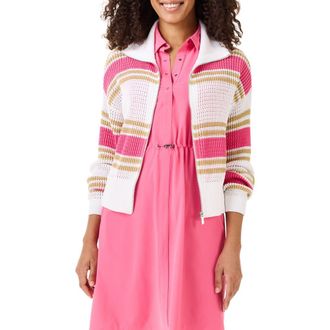 Nic+Zoe Cotton Mixed Stripe Zip Cardigan in Pink Multi at Nordstrom Rack, Size X-Small