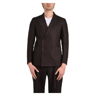 Tagliatore Blazers, male, Brown, Size: 2XL Linen-Blend Blazer