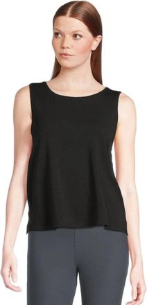 Eileen Fisher Womens Eileen Fisher Jewel Neck Shell Top Black Stretch Sleeveless RED1325