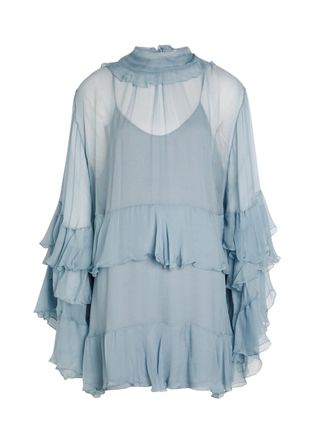 Chlo&eacute; Ruffled Tiered Silk-chiffon Mini Dress - Light Grey - 38 (UK10 / S)