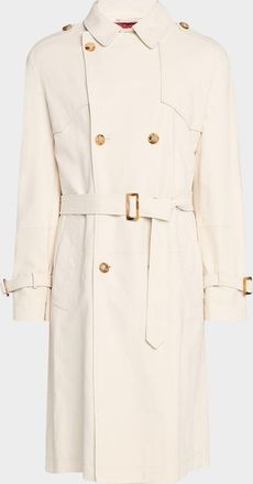 Brunello Cucinelli Mens Belted Leather Double-Breasted Trench Coat