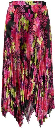 Versace floral-print pleated skirt - women - Polyester - 44 - Black