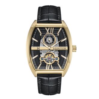 Heritor Mens Masterson Semi-Skeleton Leather-Band Watch - Gold Stainless Steel - One Size