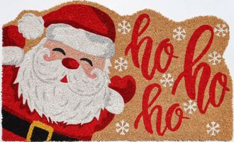 Imports Decor Ho Ho Ho Santa Coir Door Mat, Christmas Holiday Coconut Fiber Doormat with Non-Slip PVC Backing, Festive Indoor Outdoor Entryway Rug