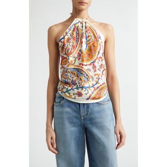Etro Paisley Silk Bandana Halter Top in Print On White Base at Nordstrom