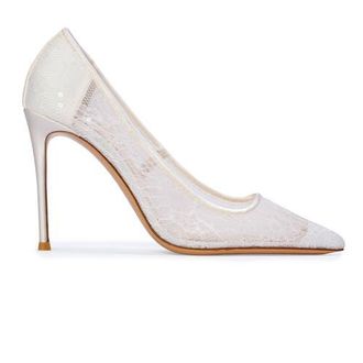 Black Suede Studio Marina 100 Pump in White Sequin Lace at Nordstrom, Size 37.5