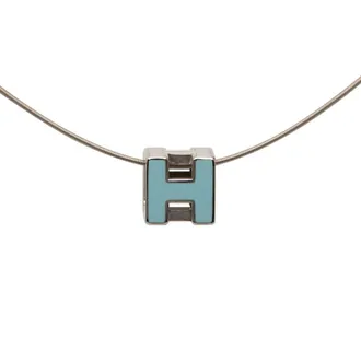 Herm&egrave;s Pre-owned Hermes Palladium Plated Lacquered Cage D H Pendant Necklace Ladies 7AJXHV9SQNMVVLD8