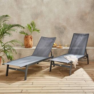 Sweeek Set Of 2 Multi-position Deckchairs Textilene & Steel in Grey