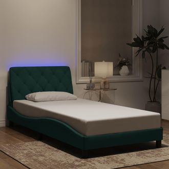 vidaXL Vidaxl - Estructura De Cama Luces Led Terciopelo Verde Oscuro 100x200 Cm