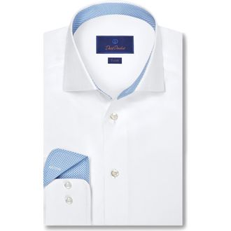 David Donahue Trim Fit Cotton Twill Dress Shirt in White at Nordstrom, Size 15.5